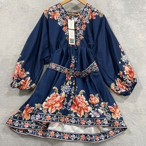 Dalia Macphee‎ Midi Dress Womens XL Floral Belted Boho Feminine Long Sleeve